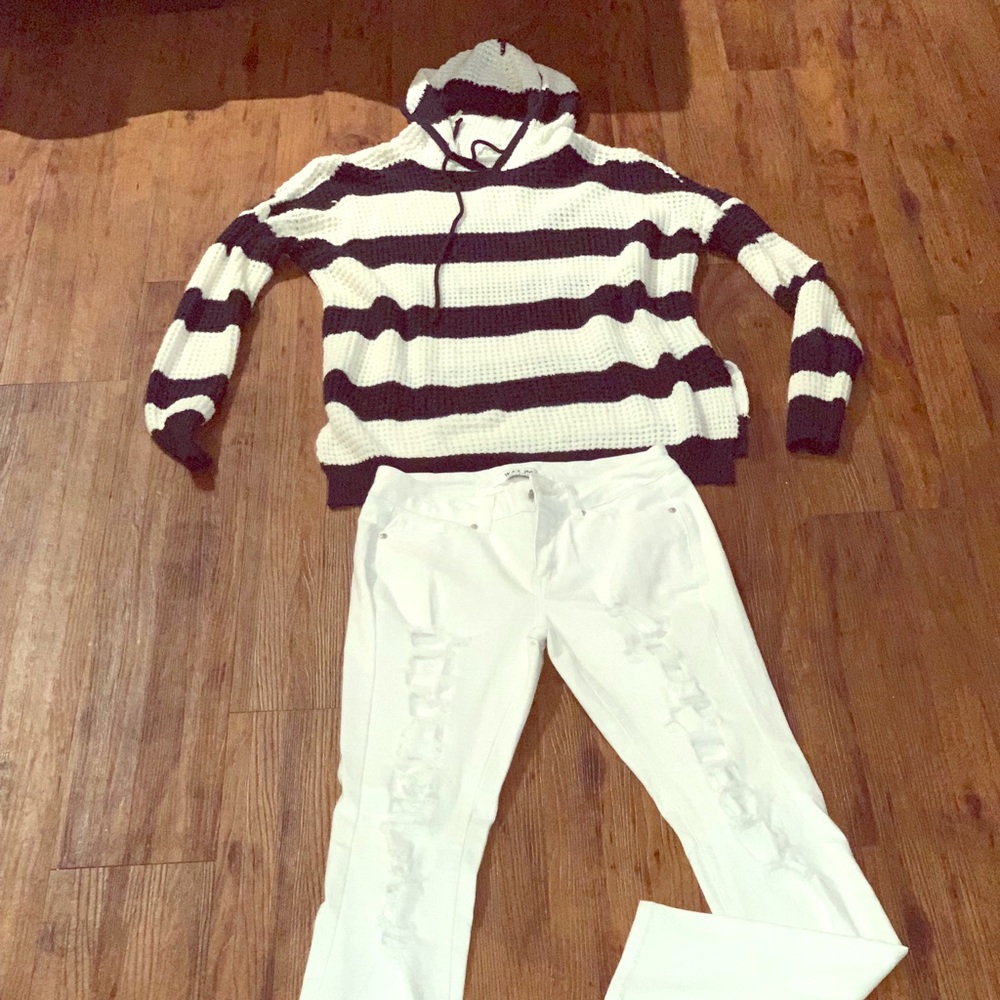 Navy Blue and White strip sweater